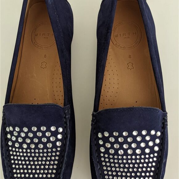 Wirth Navy Blue Suede Rhinestone Loafers Moccasins Flats Women's 8 - Picture 4 of 10